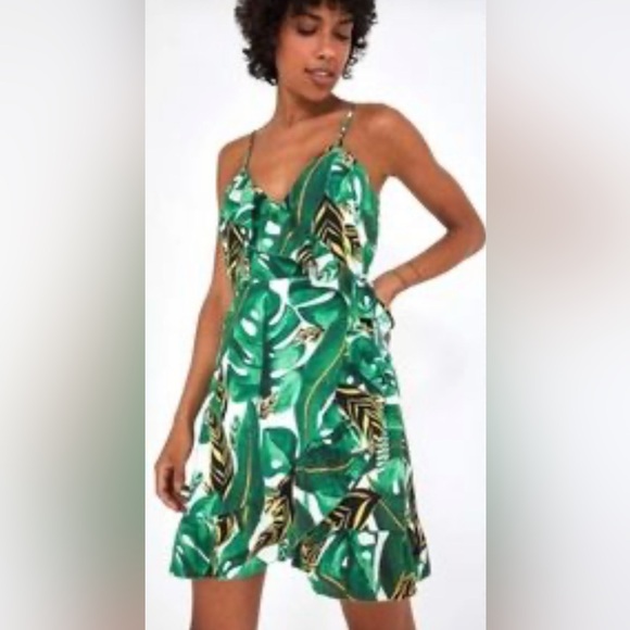 FARM Rio Dresses & Skirts - FARM Rio Green Monstera Leaf Tropical Mini Wrap Dress Size Large